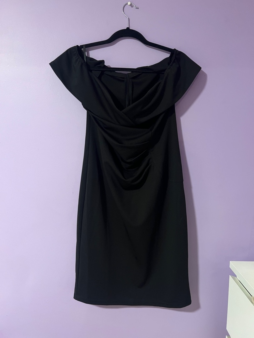 JASAMBAC Women's Elegant Off Shoulder V Neck Pleated Stretchy Bodycon Dress